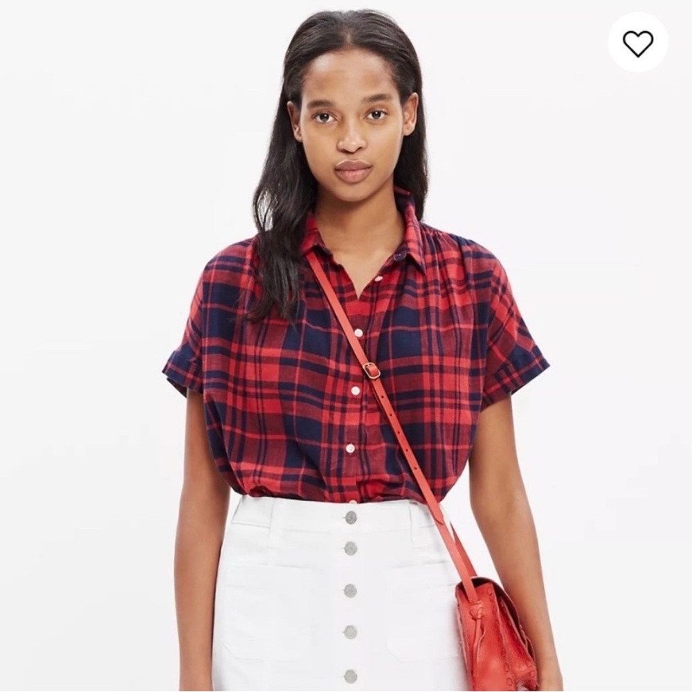 Madewell Central Shirt Short Sleeve Button Up Boxy Women M Bushwick Plaid - Picture 2 of 8
